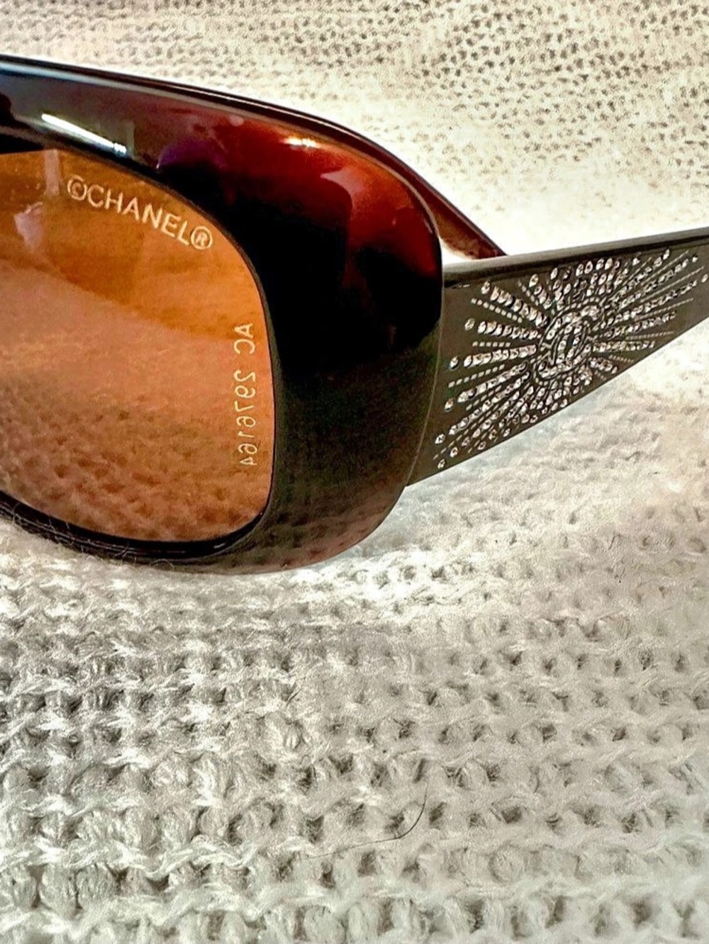 Vintage Chanel Crystal Sunburst CC Logo Sunglasses 6026-B Brown